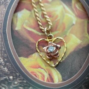 Vtg Black Hills 12kt SOLID gold 0.1-0.12ct natural diamond rose heart pendant